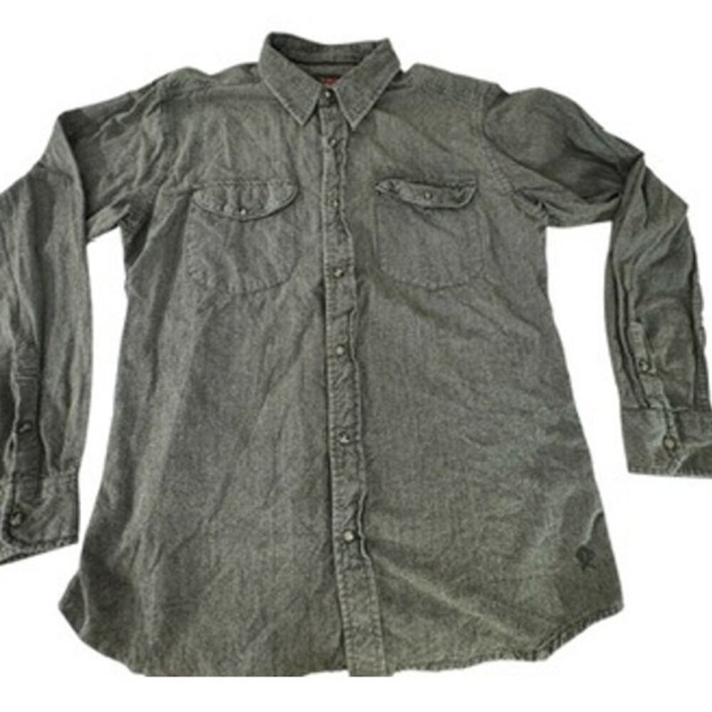 "Flyshacker" 100% Cotton Long Sleeve Button Up Shirt‎ SZ L BROKEN SNAP